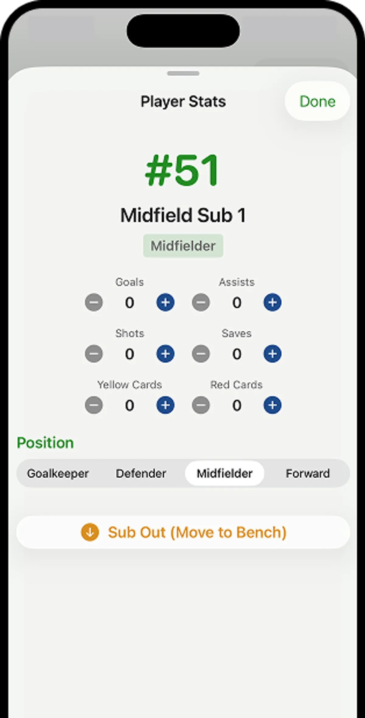View a player's stats and position before substituting