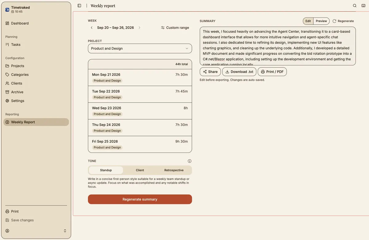 The generated report summary